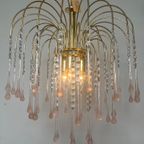 Xl Vintage Roze Murano Kroonluchter Hanglamp Kristallen Pegels thumbnail 11