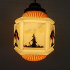 Art Deco Hanglamp Met Glazen Kap Met Natuur-Taferelen, Jaren 30 thumbnail 12