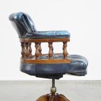 Fijne, Blauwe Rundlederen Chesterfield Bureaustoel Met Mooie Details thumbnail 4