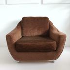 Vintage Jaren 60 Fauteuil Op Wielen Bruin Velours thumbnail 4