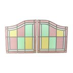 Vintage Glasraam Glas In Lood Set Van 2 Klassieke Stijl 92x50cm thumbnail 5