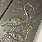 Vintage Hollywood Recency Wandborden Koper (Kraanvogel En Flamingo) thumbnail 4