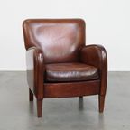 Karaktervolle Schapenleren Fauteuil/ Armchair Met Een Mooi Patina En Warme Kleuren thumbnail 9