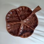 Vintage '70 Teak Schaal Eikenblad, Handgemaakt thumbnail 5