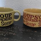 Vintage Soepkommen Groen Beige Japan 2X thumbnail 2