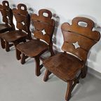 4 X Brutalist Oak Dining Chairs / 60's thumbnail 11