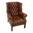 Oude Chesterfield Zetel Bruin Leder Wingchair Oorfauteuil thumbnail 16