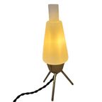 Atomic Age / Mid Century Modern - Tripod Lamp With White Satin Glass Shade On Brass Feet thumbnail 3