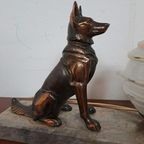 Prachtige Franse Art Deco Lamp Met Herdershond Hond. thumbnail 9