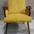 Vintage Fauteuil Jaren 50 Gele Stoel Gele Ribstof Herbekleed thumbnail 3