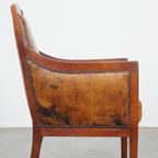 Ranke Schapenleren En Houten Vintage Art Deco Design Armchair In Een Prachtige Warme Cognac Kleur thumbnail 4