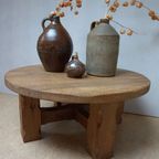 Brutalist Wabi-Sabi Ronde Eikenhouten Salontafel, Nederland 1960'S thumbnail 3