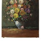 Kleurrijk Bloemen Stilleven Amateur Schilderij Gesigneerd 40cm thumbnail 3