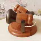 Vintage Houten Scandinavische Lamp Met Twee Verstelbare Messing Spots – Jaren '70 thumbnail 6