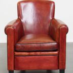 Geweldige Fauteuil/ Armchair Gemaakt Van Schapenleer In Een Unieke Rood/ Bruine Kleur thumbnail 2