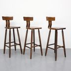 Set Van 3 Vintage Barkrukken Met Rugleuning Eiken thumbnail 8