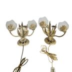 Ls Italy - Vintage Wandlamp (2) - Metalen Goudkleurige Bloemen Met Korenaren - 1970'S thumbnail 3