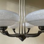 Hanglamp Jaren 40 Pendel Verzilverd 6 Arms Getrapte Glazen Kelken thumbnail 11
