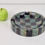 Vintage Marmeren Asbak Geruit Groen Zwarte Ø 20,5 Kom Italy thumbnail 6