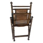 Officer’S Chair - Wooden Frame, Wicker Seat And Leather Arm Straps - Military Campaign Style thumbnail 5