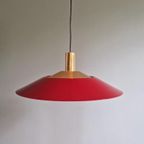 Grote Vintage Hanglamp In Messing En Bordeau Gelakt Metaal thumbnail 6