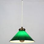 Antic Deense Hanglamp In Groen Glas En Massief Messing - Jaren 1940 thumbnail 4