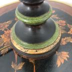 Zeldzame Vintage Houten Voet Tafellamp In Bruin, Goud En Groen thumbnail 7