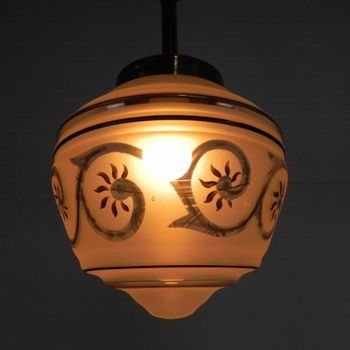 Art Deco Hanglamp Met Glazen Kap, Jaren 30