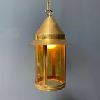 Messing Lantaarn Hanglamp Met Geel Glas thumbnail 2