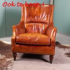 Grote Vintage Schapenleren Engelse Oorfauteuil thumbnail 11