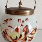 Oud Antiek Wit Opaline Glas Met Koper Koek Doos Engels Staffordshire Look thumbnail 2