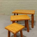 Vintage Eiken Brutalist Mimiset, Nesting Tables, Set Van 3 thumbnail 4