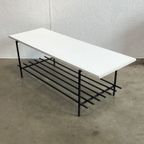 Vintage Salontafel, Wit Houten Blad Op Zwart Stalen Frame. 1970’s thumbnail 10