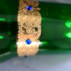 Vintage Vaas Groen Glas Op Voet Met Versieringen thumbnail 3