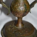 Antieke 19e Eeuwse Orientaalse Bronzen Kandelaar Jemen/india thumbnail 9