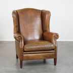 Grote En Comfortabele In Goede Staat Verkerende Schapenleren Oorfauteuil Met Een Prachtig Patina thumbnail 2