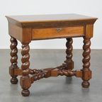 Prachtige Sierlijke Antieke Hal/ Sidetable Uit De 19E Eeuw Met Gedraaide Poten En 1 Lade thumbnail 2