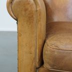 Comfortabele En Stijlvolle Vintage Schapenleren Fauteuil/armchair Met Rechte Vormen thumbnail 11
