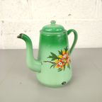 Antieke Emaille Kan Met Bloemen thumbnail 2