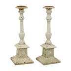 Koppel Antieke Witte Kandelaars Xl Gietijzer Frankrijk 19De Eeuw 71Cm thumbnail 9