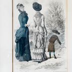 Antieke Ingelijste Franse Modeprent 1845 thumbnail 5