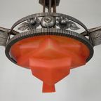 Art Deco Hanglamp Met Glazen Schaal En 3 Kelkjes, Jaren 30 thumbnail 12