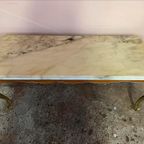 Vintage Beige Marmeren Salontafel Met Messing Poten thumbnail 12