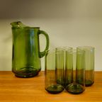 Vintage Karaf Waterkan Waterglazen Glazen Lime Groen Green Glazen thumbnail 13