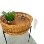 Rotan Plantenrek Met Stalen Voet, Vintage thumbnail 7