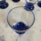 6 X Art Deco 1930 Waterglazen Wijnglazen Glazen Blauwe Voet thumbnail 5