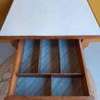 Vintage Brocante Houten Tafeltje Met Formica Blad En Lade thumbnail 13