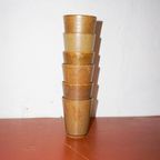 Brown Mid Century Modern Country Stoneware Grès Coffee Cups With White Glaze thumbnail 3