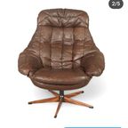 Danish Leather Swivel Lounge Chairs By H.W. Klein For Bramin, 1960S thumbnail 3