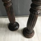 2 X Antieke Kaarsenstandaards Eiken Kerk thumbnail 7